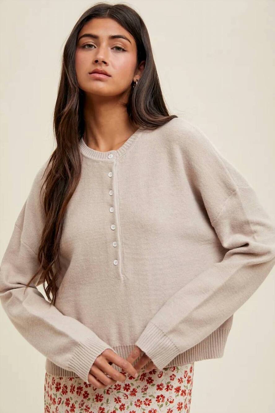 NEW WISHLIST henley button-up sweater in shell